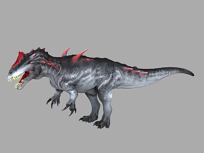 Realistic Dinosaur Model With Red Horns Spines And Open Mouth Sharp Teeth 3d model