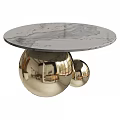 Modern Round Coffee Table With Marble Tabletop And Metal Sphere Base 3d model