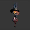 Cartoon Fantasy Witch Character With Blue Hat Pink Stars Red Hair Glasses Holding Magic Wand