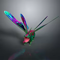 Game Character Dragon 3D Model With Colorful Wings Green Body Open Mouth Aggressive Gray Background