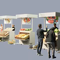 Fresh Fruit Stalls With Colorful Fruits And People Shopping In Market