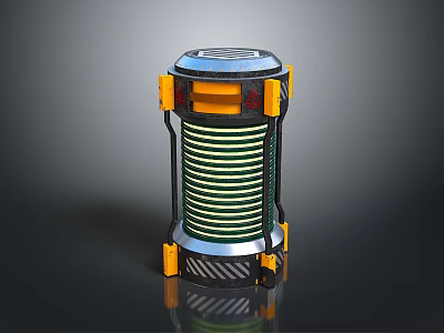 Modern Side Table With Cylindrical Design Blue Top Surface Yellow Support Structures Green Striped Details 3d model
