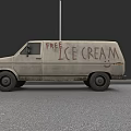 Old Ice Cream Van With Handwritten Free Ice Cream Text On Gray Road