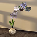 Floral Display With Purple And White Orchids In Ceramic Vase On Wooden Floor