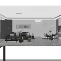Modern Living and Dining Room Interior With Grey Sofa Glass Coffee Table And Dining Chairs