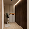Modern Apartment Bedroom With Wooden Wardrobe Ceiling Fan And Art Decor