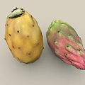 Fresh Yellow And Red Prickly Pear Fruits With Prickles On Neutral Background