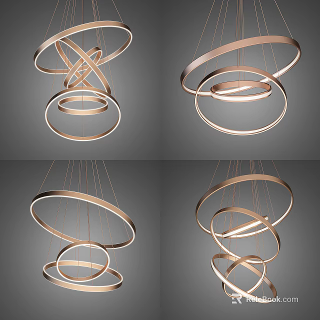 Modern Layered Circular Ring Chandeliers With Stylish Design And Soft Lighting 3d model 