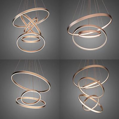 Modern Layered Circular Ring Chandeliers With Stylish Design And Soft Lighting 3d model