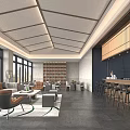 Modern Elegant Sales Office Interior With Spacious Lounge Seating And Open Stylish Bar Large Windows