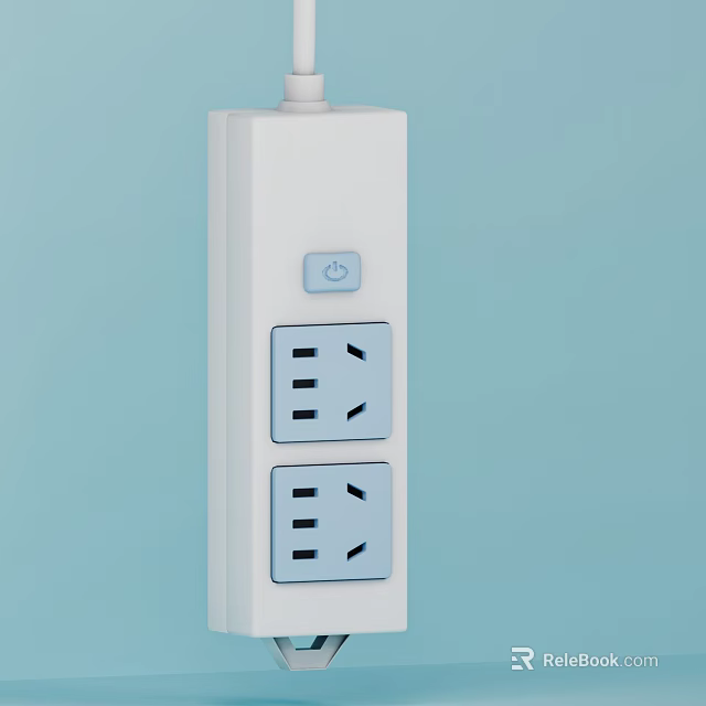 White Power Strip With Two Outlets And On Off Switch On Light Blue Background 3d model