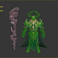 Antlered Nature Inspired Character With Snake Headed Staff And Leaf Adorned Attire