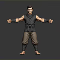Male Character 3D Model With Sleeveless Top Brown Pants Barefoot And Outstretched Arms