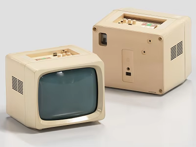 Two Vintage Beige TV Sets Front Back View With Control Buttons And Ports 3d model