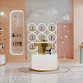 Modern Pink Green Beauty Boutique With Gold Shelves Round Display And Glass Spheres