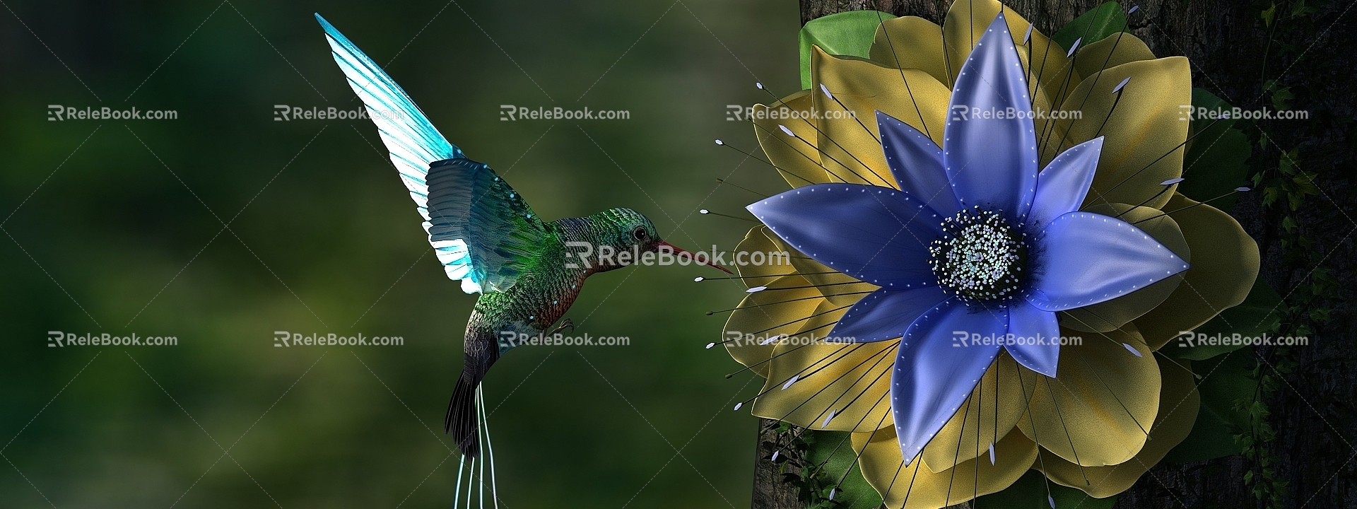 Modern hummingbird flower picking 3d model