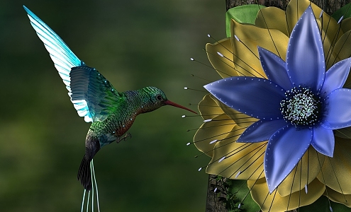 Modern hummingbird flower picking 3d model