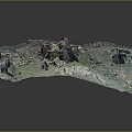 Architectural Structure in 3D Terrain Model with Mountains Green Areas and Roads