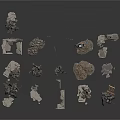 Metal Scene Components With Various Shapes And Detailed Model Parts