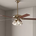 Classic Indoor Ceiling Chandelier With Metal Frame Wooden Fan Blades And White Lampshades