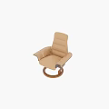 Modern Brown Leather Single Chair With Wooden Swivel Base And Curved Armrests