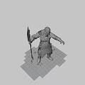 Helmeted Game Movie Knight Character In Metallic Armor Holding Spiked Spear Pointing Forward