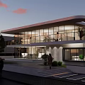Modern Detached Villa Featuring Glass Curtain Walls Open Terrace And Twilight Lighting