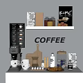 Stylish Kitchenware Display With Coffee Machine Mugs Cutting Board Bread And Spice Jars