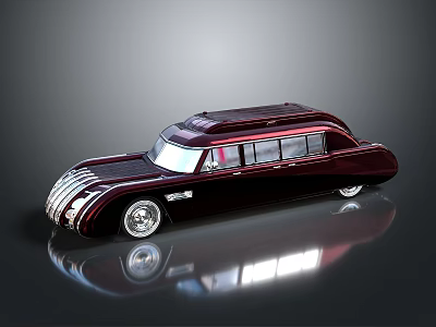 Vintage Luxury Burgundy Limousine With Streamlined Design Multiple Windows And Silver Wheels 3d model