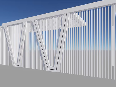 Elegant Modern White Pergola Design With Vertical Slats And Geometric Structure 3d model