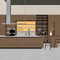 Modern Kitchen Interior With Built in Appliances Island Counter And Pendant Lights