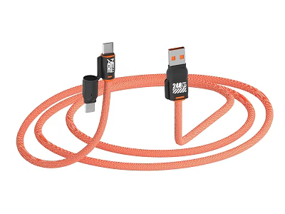 Durable Orange Braided USB Data Charging Cable for Mobile Phones and Devices 3d model