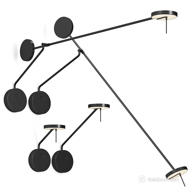 Modern Black Wall Lamp With Circular Shades And Metal Structure Design 3d model 