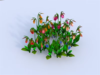 Vibrant Colorful Bell Shaped Flowers with Red Pink Orange Blue Petals and Green Leaves 3d model