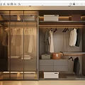 Modern Walk In Closet Design With Glass Doors Wooden Details Lighting And Storage Boxes