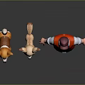 Animated Game Movie Character in Red Vest Cap Standing with Corgi and Fennec Fox