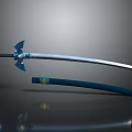 Traditional Japanese Katana Weapon With Blue Decorative Handle Sheath And Silver Blade