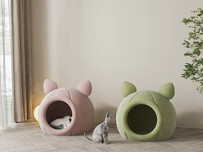 Pink And Green Cat Beds With Ear Design For Pet Comfort And Home Decor 3d model