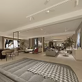 Modern Interior Living Space Design With Sofa Coffee Table Plants Decorative Paintings And Lighting Fixtures