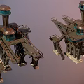 Futuristic Architectural Structure with Multi Level Platforms Towers Bridges and Industrial Design
