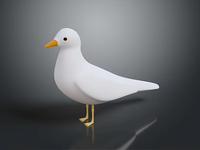 White Bird with Yellow Beak and Legs Standing on Black Surface Against Gray Background 3d model