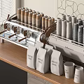 Elegant Modern Kitchen Interior With Coffee Machine Cup Rack And Bean Bags 3d model
