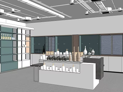 Modern Beauty Product Store Interior With Display Counters Glass Windows And Bottles 3d model