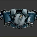 Futuristic SciFi Character In Blue Silver Armor With Red Details Standing Position
