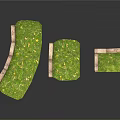 Three Green Grass Covered Arched Garden Decor Pieces With Stone Edges