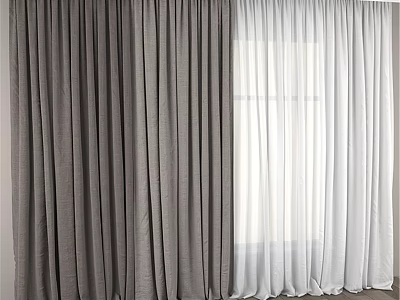 Modern Window Curtains With Grey Thick Panels And White Sheer Drapes 3d model