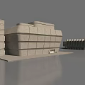 Modern Gray Concrete Building Structure With Exterior Steps And Large Windows 3d model