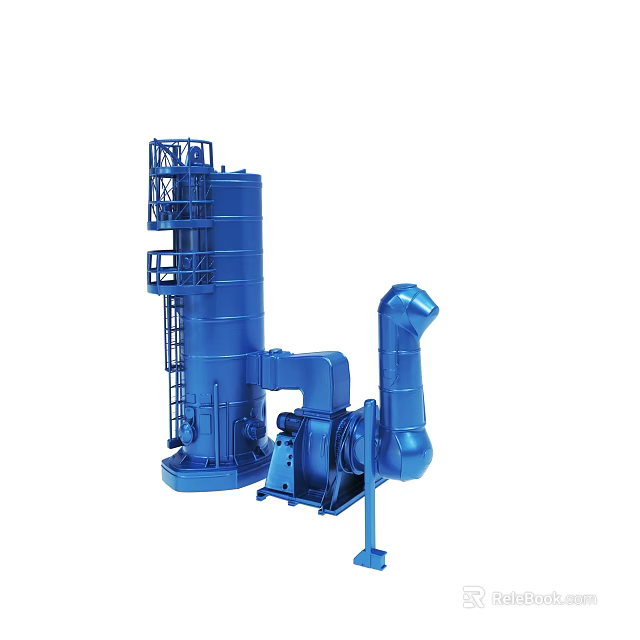 Blue Industrial Machinery Featuring Tower Structure Platform Pipes And Components 3d model 