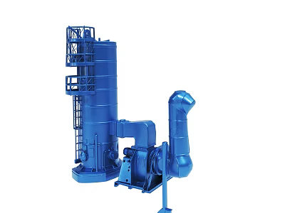 Blue Industrial Machinery Featuring Tower Structure Platform Pipes And Components 3d model