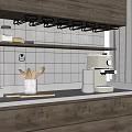 Modern Kitchen With Wooden Cabinets White Tiled Backsplash And Coffee Machine 3d model